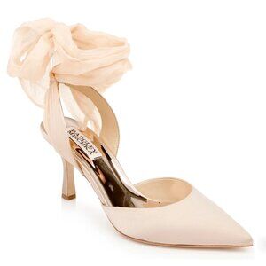Badgley Mischka Size 6.5 Blaze Beige‎ Nude Tan Latte Satin Heels Pumps Shoes